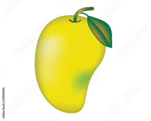 Realistic-Yellow-Mango-Vector-Illustration-With-Green-Leaf-Isolated-On-White-Background-Tropical-Fruit-Design-For-Healthy-Food-And-Agriculture-Concept