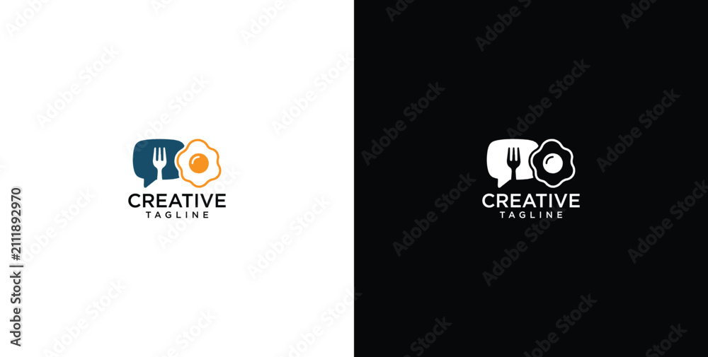 Fototapeta premium Food talk logo template design featuring fork speech bubble and fried egg icon