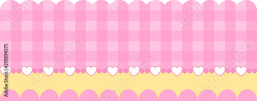 Cute kawaii pastel decorative border with pink gingham pattern and yellow