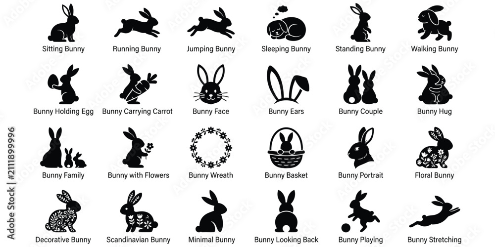 Fototapeta premium A comprehensive collection of various bunny illustrations in different poses and styles for commercial use