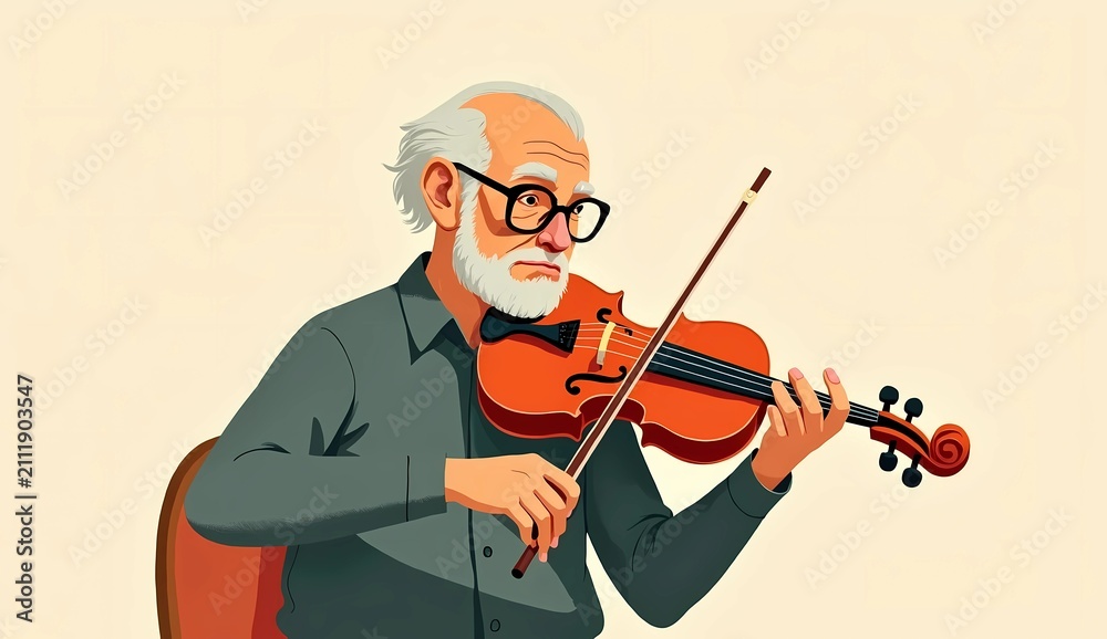 Fototapeta premium Senior Man Playing Violin Vector Character Illustration