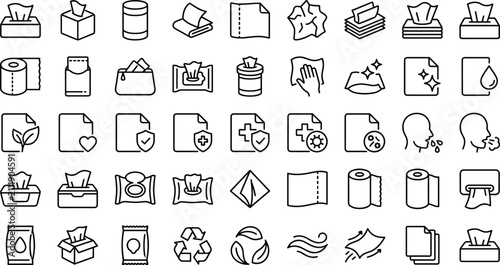 Foto Tissue paper and wet wipes line icons set featuring toilet rolls napkins dispens
