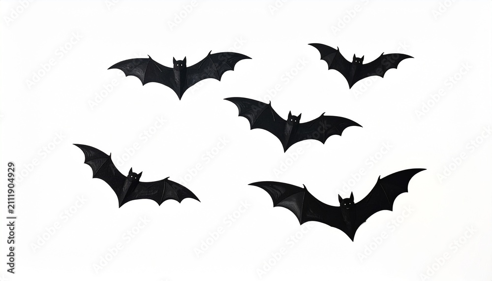 Fototapeta premium Flying Bat Silhouettes on White Background