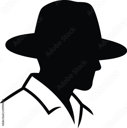 Quadro su tela Man Wearing a Hat and Suit in a Silhouette Style Illustration Featuring Vector,