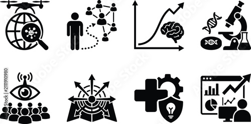 Foto Research and Innovation Silhouette Illustrations Showing Data Analytics, Scienti