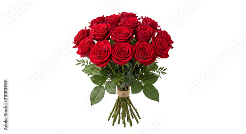 Foto A generous bouquet of deep red roses tied with natural twine, perfect for expres