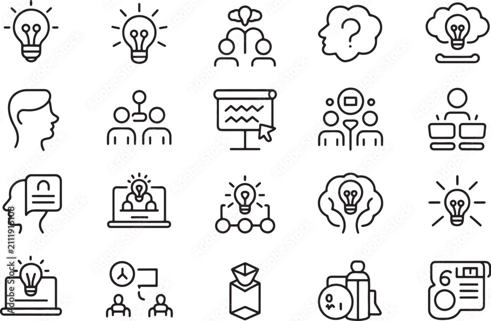 Fototapeta premium Creative business and innovation concept icons set isolated transparent background