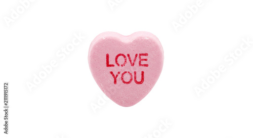 Bild auf Leinwand Pink candy heart with the words LOVE YOU printed in red letters