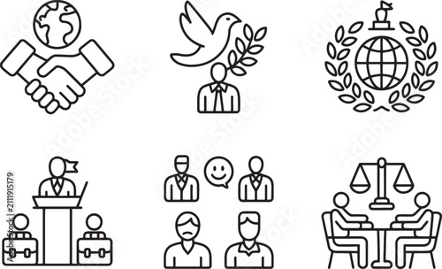Canvastavla Set of business diplomacy and international cooperation icons with transparent b
