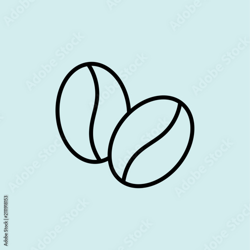 Simple vector line icon of two roasted coffee beans. Symbol for premium coffee, organic beans, and coffee production.
