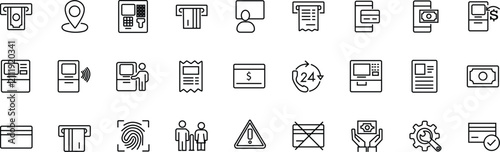Financial technology icons representing ATM transactions and digital payments