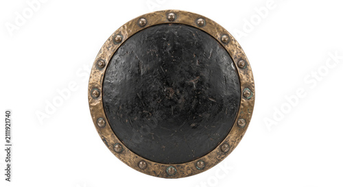 Obraz na plátne Ancient round shield with weathered texture and brass rim detail