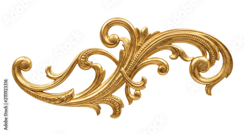 Elegant gold baroque scrollwork ornament with intricate detailing and swirling curves