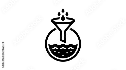 Minimalist laboratory flask icon, chemistry funnel vector, science research symbol