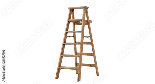 Fotografie Vintage wooden stepladder with metal hinges, perfect for rustic home decor and D