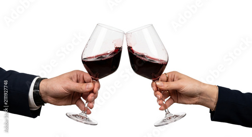Quadro su tela Couple clinking wine glasses in a toast, celebrating a special occasion together