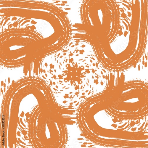 Seamless Abstract Pattern with Burnt Orange Brushstroke Swirls and Speckles