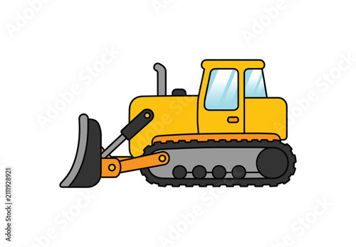 Cuadro en lienzo Yellow Bulldozer Cartoon Illustration on White Background.