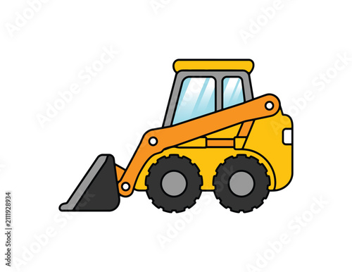 Yellow Skid Steer Loader Cartoon Illustration.