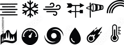 Fotografía A collection of black and white weather icons representing various atmospheric c