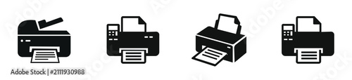 Konstfotografi Printer device silhouette icon set – office printer, document printing, and prin