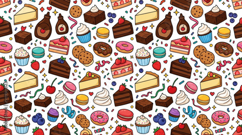 Принти на полотні Colorful seamless pattern of various desserts and sweets.