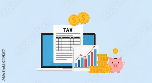 Digital Tax Return Filing and Financial Growth Analysis Illustration for Business