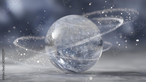 contained within a transparent sphere surrounded by energy rings, futuristic minimal concept