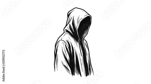 Mysterious Hooded Figure Ink Illustration