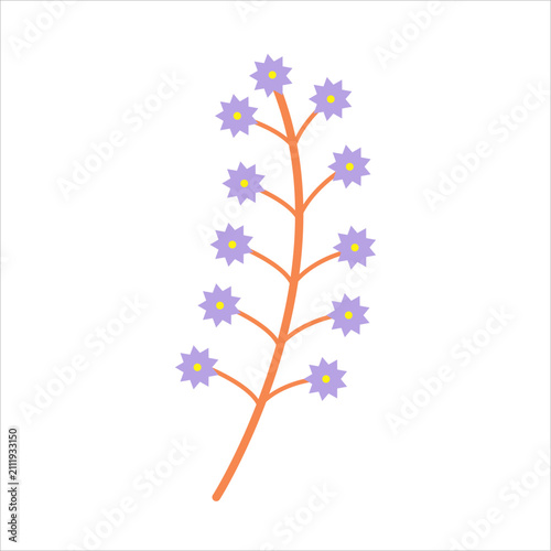 Konstfotografi Minimalist vector illustration of a botanical branch adorned with small star-sha