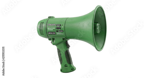 Foto Green megaphone with siren and volume control for powerful sound amplification