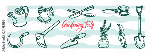 Canvastavla Gardening tools vector elements set