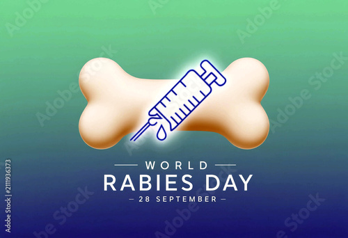 World rabies day awareness illustration with syringe and bone design for vaccination campaign