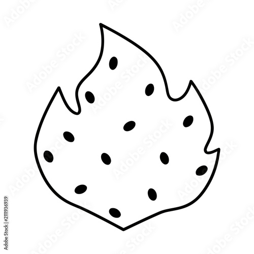 Black and white flame icon with dots