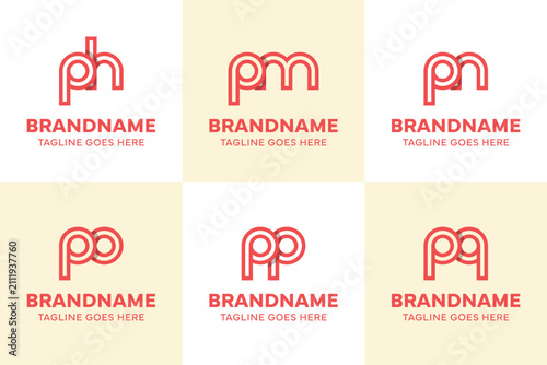 Obraz na płótnie Letters ph pm pn po pp pq Logo Line, for hp mp np op pp qp initials