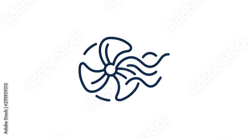 Foto Simple Line Drawing of a Fan with Airflow.