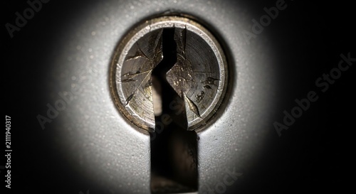 Close-up of a Lock Cylinder with a Keyway Visible.