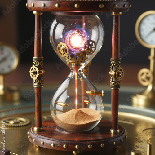 Steampunk Hourglass with Galaxy and Airships