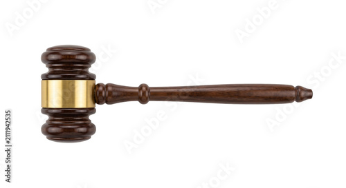 Fotografie Wooden judge's gavel with brass band, symbol of justice and authority