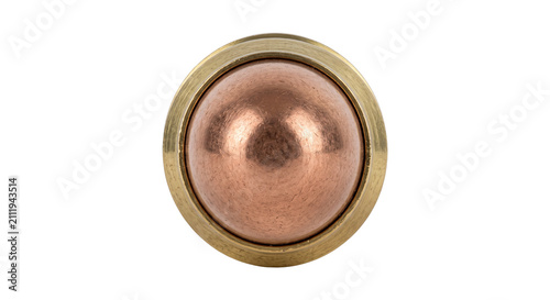 Foto Close-up of a copper sphere encased in a brass ring, showcasing metallic texture