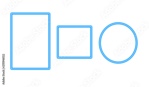 Neon blue geometric shapes isolated on transparent background