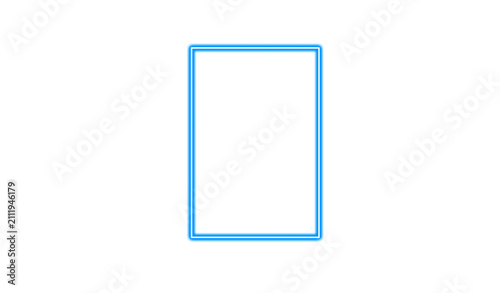 Neon blue rectangular frame isolated on transparent background