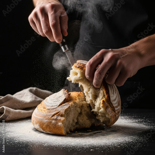 Tearing the Sourdough Loaf
