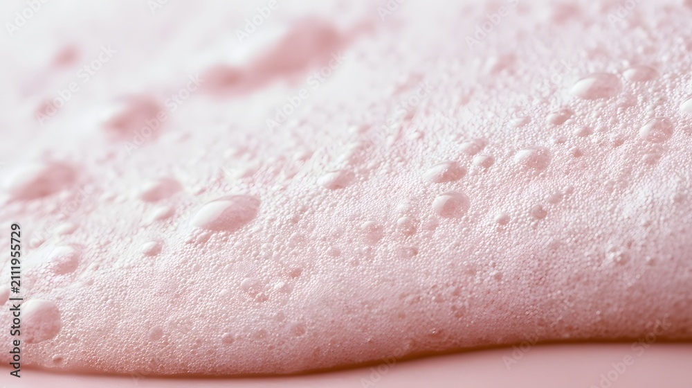 Fototapeta premium Close up of soft pink foam bubbles glistening under gentle light on a smooth surface with shallow depth of field