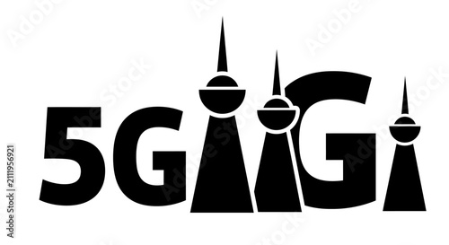 5G network tower icons silhouette for telecommunications.