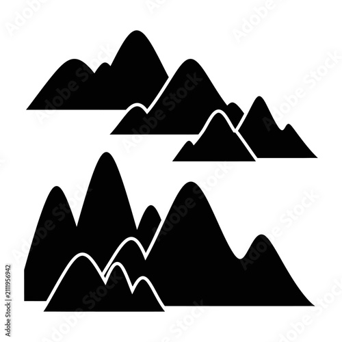 Abstract black mountain range peak silhouettes.