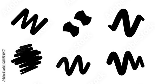 Abstract black organic shapes and textured scribbles.