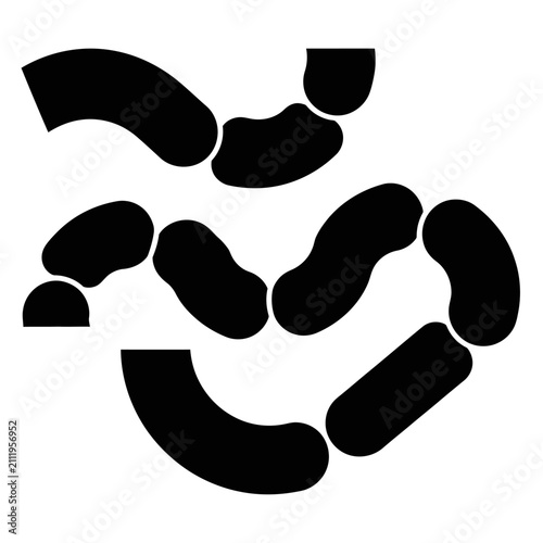 Abstract black segmented curved shapes on white ground.