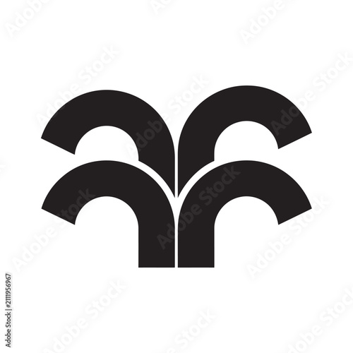 Abstract black triple arch or water fountain silhouette.