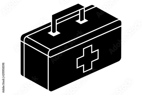 First Aid Kit Box Silhouette Vector Icon – Black Emergency Medical Kit Healthcare Symbol